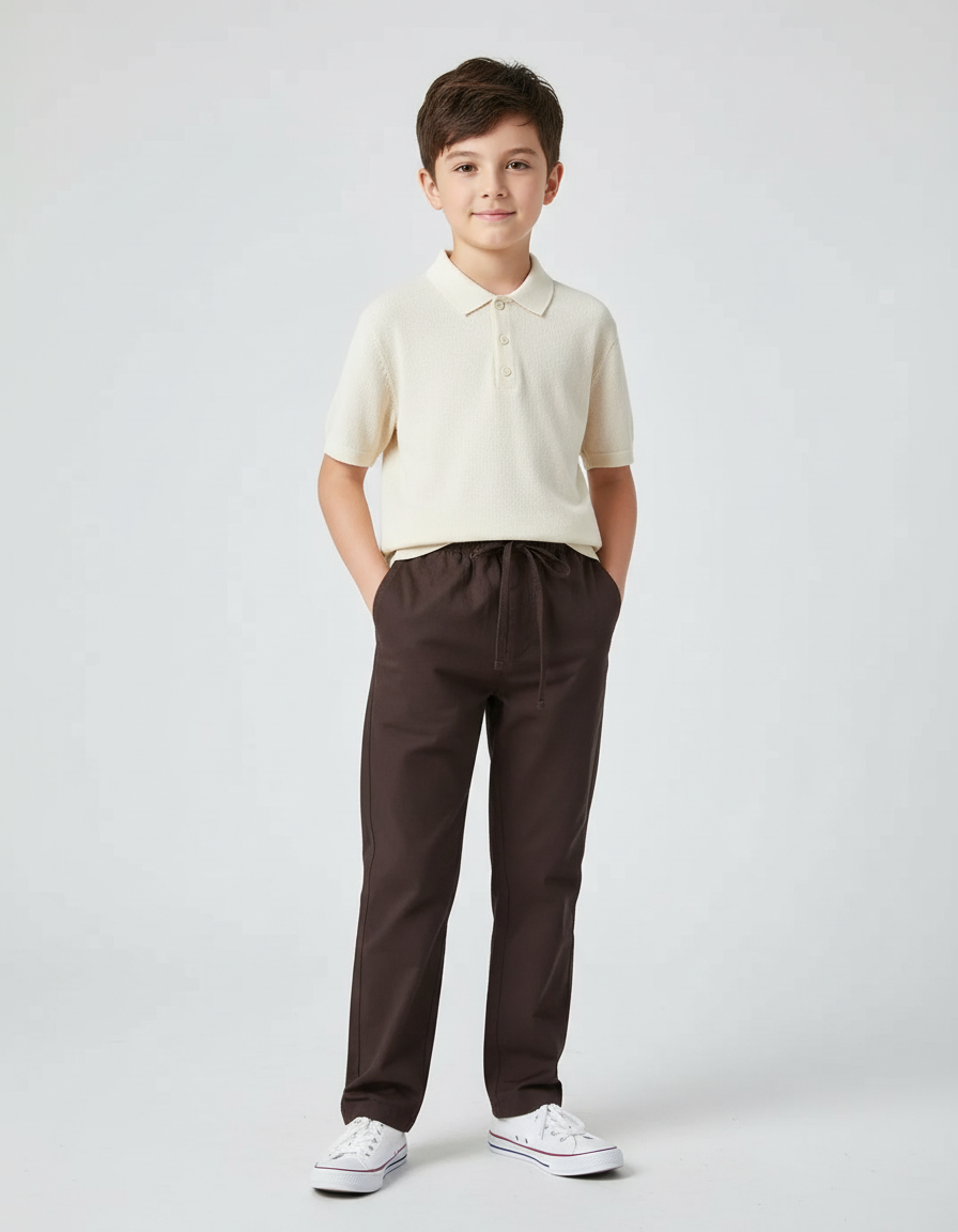 Pantalon Chino Marron Coton Décontracté Garçon Cordon