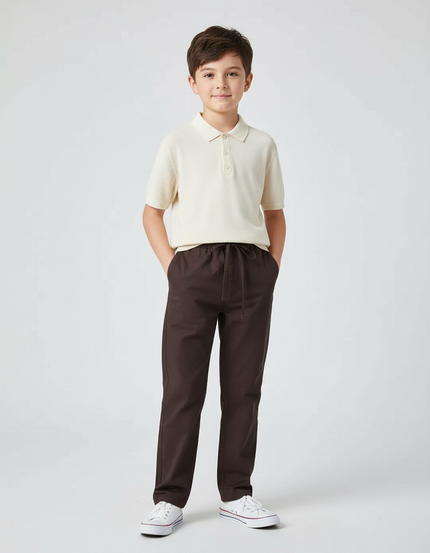 Pantalon Chino Marron Coton Décontracté Garçon Cordon