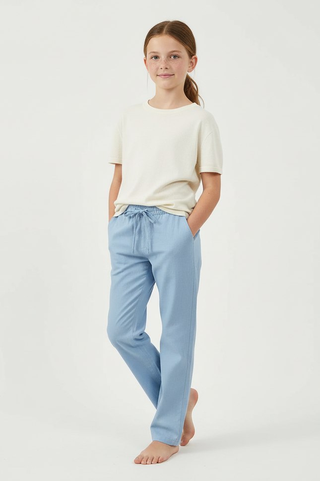 Pantalon Chino Bleu Ciel Ample Lin Enfant Décontracté