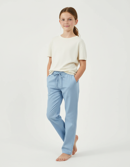 Pantalon Chino Bleu Ciel Ample Lin Enfant Décontracté