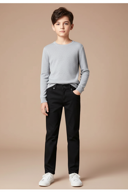 Pantalon Chino Noir Coton Droit Garçon Décontracté