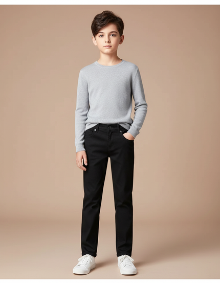 Pantalon Chino Noir Coton Droit Garçon Décontracté