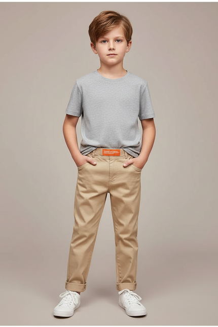 Pantalon Chino Garçon Beige Tapered - Gabardine