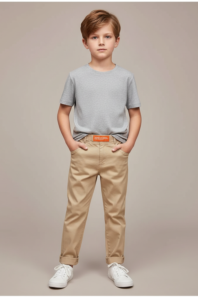 Pantalon Chino Garçon Beige Tapered - Gabardine