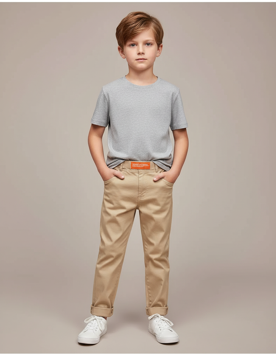 Pantalon Chino Garçon Beige Tapered - Gabardine