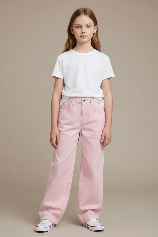 Pantalon Chino Rose Ample Coton Enfant Décontracté - Jean