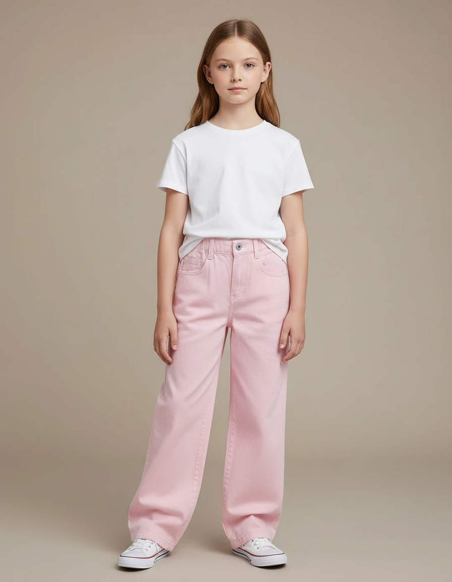 Pantalon Chino Rose Ample Coton Enfant Décontracté - Jean