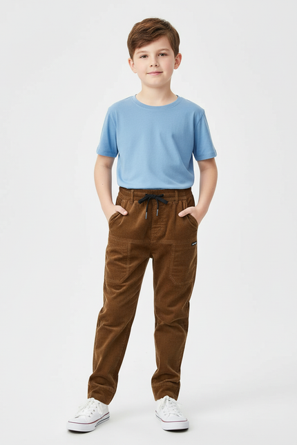 Pantalon Chino Marron Côtelé Ample Enfant Décontracté - Cordé