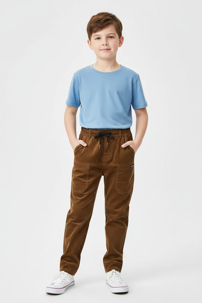Pantalon Chino Marron Côtelé Ample Enfant Décontracté - Cordé