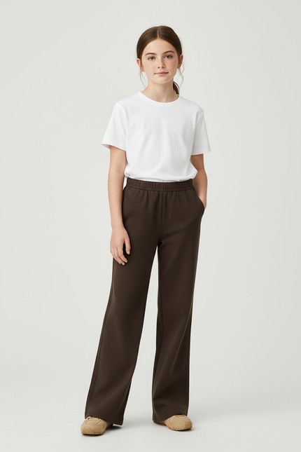 Pantalon Chino Marron Droit Ample Décontracté Femme - Molleton