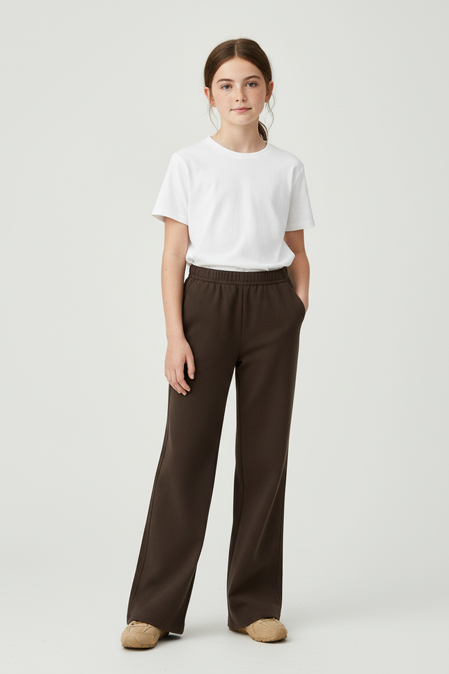 Pantalon Chino Marron Droit Ample Décontracté Femme - Molleton