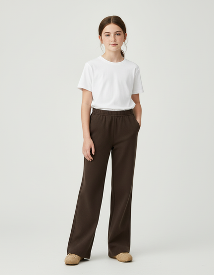 Pantalon Chino Marron Droit Ample Décontracté Femme - Molleton