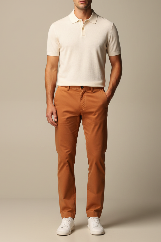 Pantalon Chino Marron Coton Droit Homme Décontracté