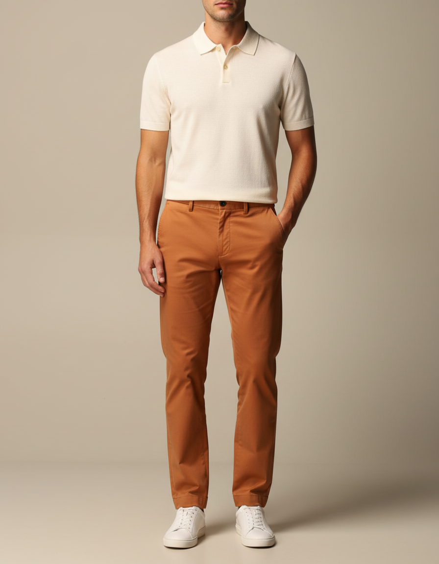 Pantalon Chino Marron Coton Droit Homme Décontracté