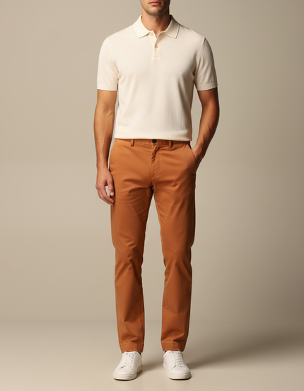 Pantalon Chino Marron Coton Droit Homme Décontracté