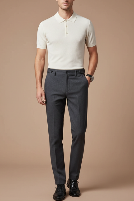 Pantalon Chino Gris Slim Élégant Texturé Homme - Laine