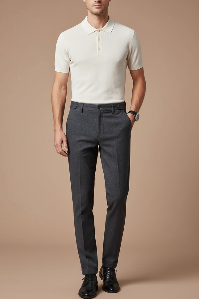 Pantalon Chino Gris Slim Élégant Texturé Homme - Laine