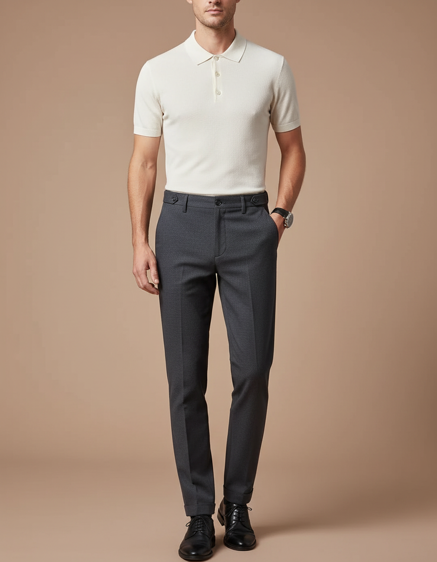 Pantalon Chino Gris Slim Élégant Texturé Homme - Laine