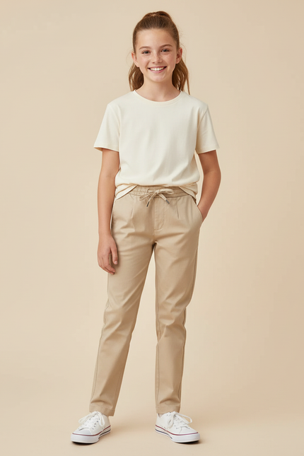 Pantalon Chino Beige Coton Décontracté Enfant Fille - Gabardine