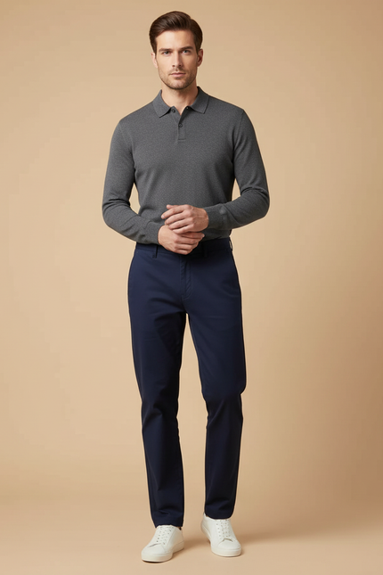 Pantalon Chino Stretch - Marine Coton