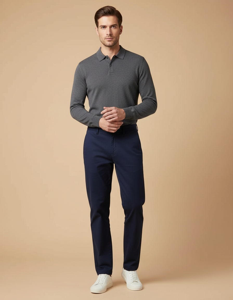 Pantalon Chino Stretch - Marine Coton