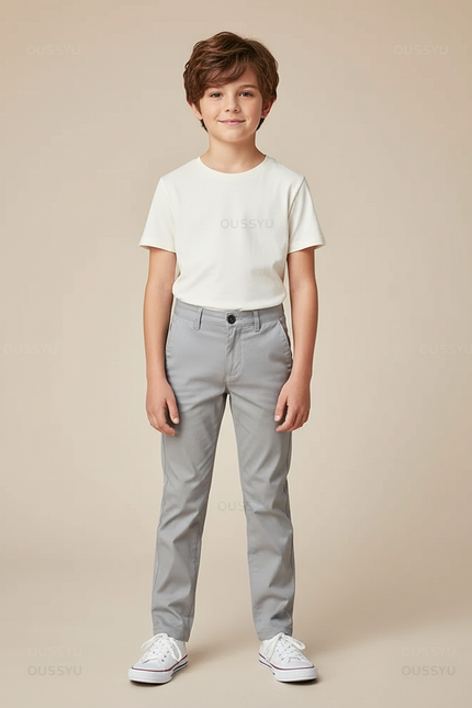 Pantalon Chino Gris Coton Slim Enfant Décontracté
