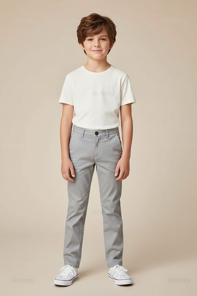 Pantalon Chino Gris Coton Slim Enfant Décontracté