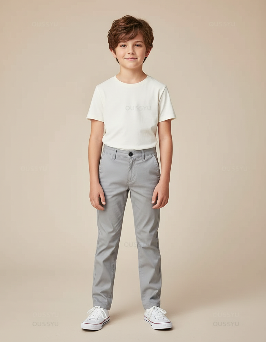 Pantalon Chino Gris Coton Slim Enfant Décontracté