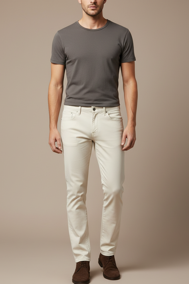 Pantalon Chino Beige Slim Coton Décontracté Homme