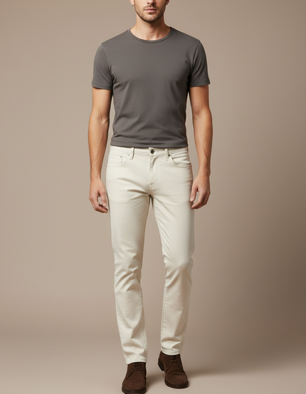 Pantalon Chino Beige Slim Coton Décontracté Homme