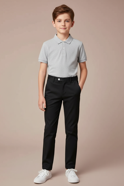 Pantalon Chino Noir Coupe Droite Décontracté Enfant Garçon - Gabardine