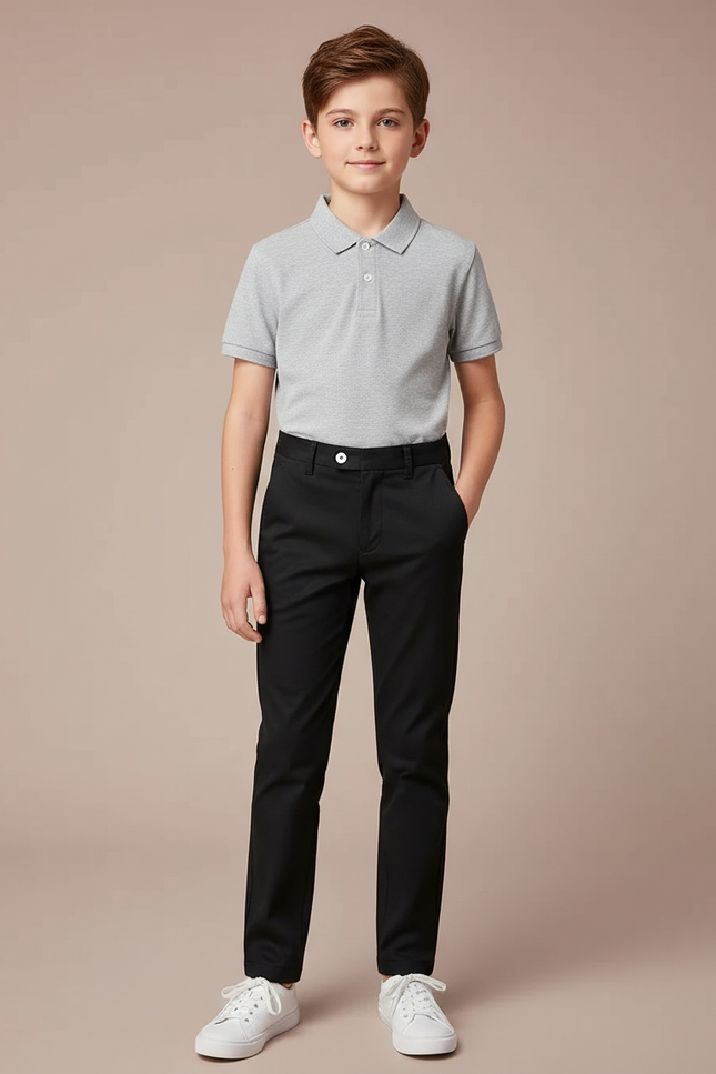 Pantalon Chino Noir Coupe Droite Décontracté Enfant Garçon - Gabardine