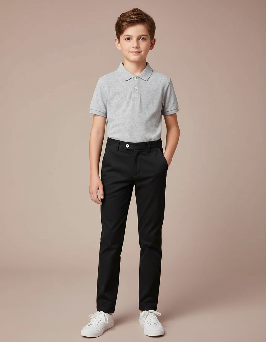 Pantalon Chino Noir Coupe Droite Décontracté Enfant Garçon - Gabardine