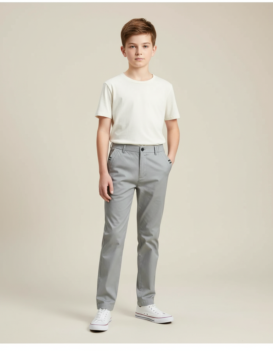 Pantalon Chino Gris Coton Droit Classique Garçon