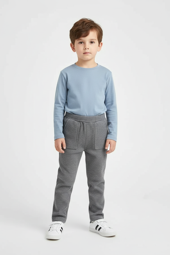 Pantalon Chino Gris Côtelé Enfant Confortable - Cordé