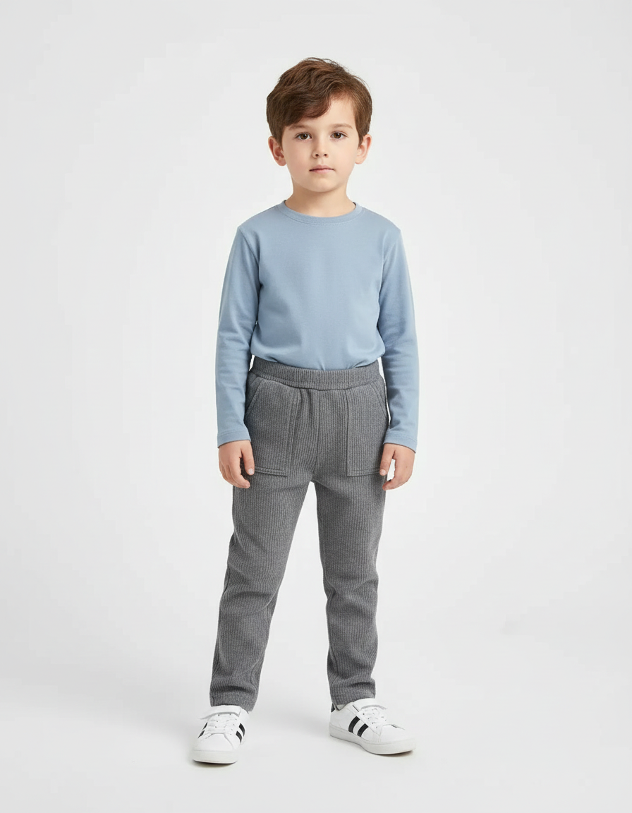 Pantalon Chino Gris Côtelé Enfant Confortable - Cordé