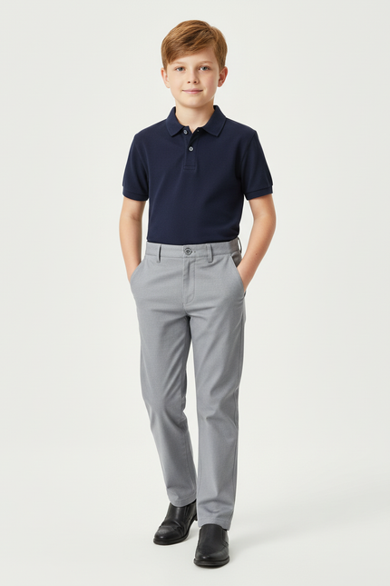 Pantalon Chino Gris Clair Coupe Droite Garçon Élégant - Gabardine
