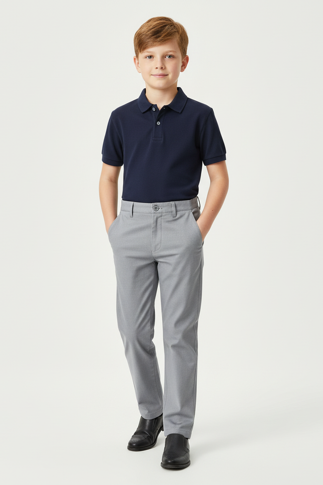 Pantalon Chino Gris Clair Coupe Droite Garçon Élégant - Gabardine