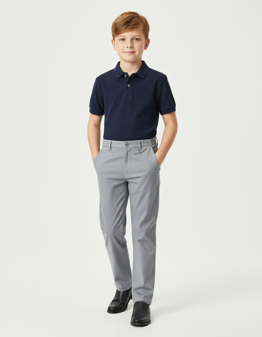 Pantalon Chino Gris Clair Coupe Droite Garçon Élégant - Gabardine
