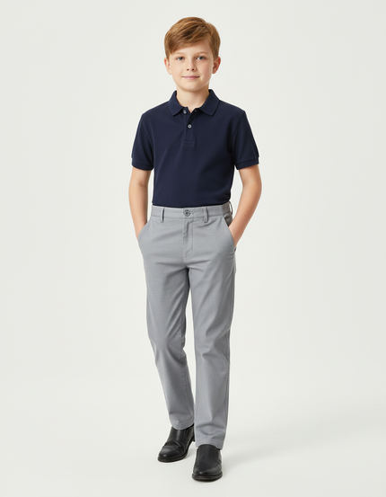 Pantalon Chino Gris Clair Coupe Droite Garçon Élégant - Gabardine