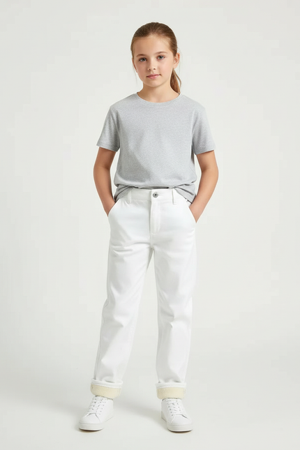Pantalon Chino Blanc Droit Doublé Polaire Enfant - Coton