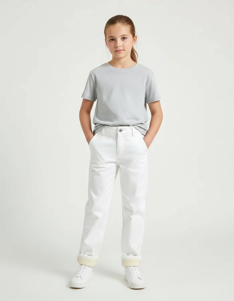Pantalon Chino Blanc Droit Doublé Polaire Enfant - Coton