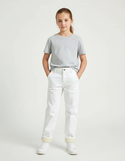 Pantalon Chino Blanc Droit Doublé Polaire Enfant - Coton