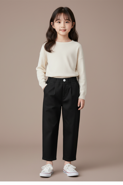 Pantalon Chino Noir Ample Décontracté Coton Enfant