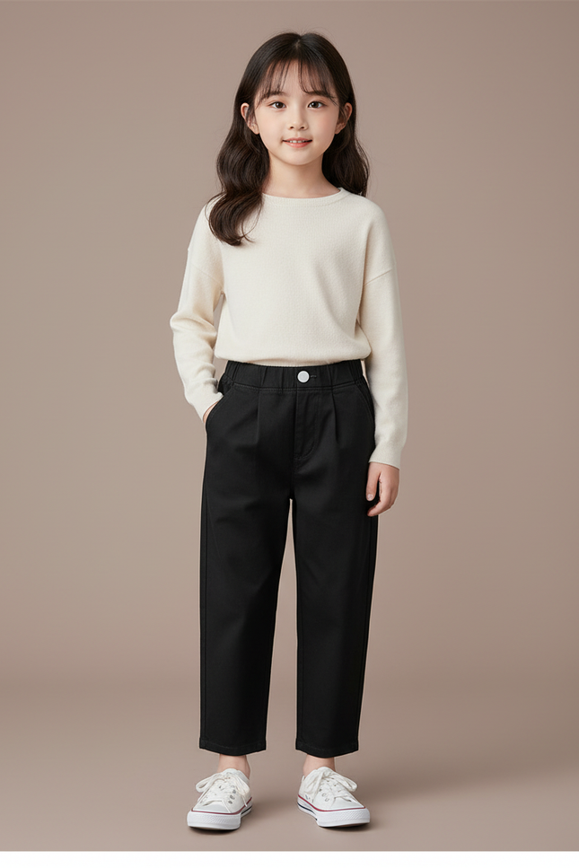 Pantalon Chino Noir Ample Décontracté Coton Enfant