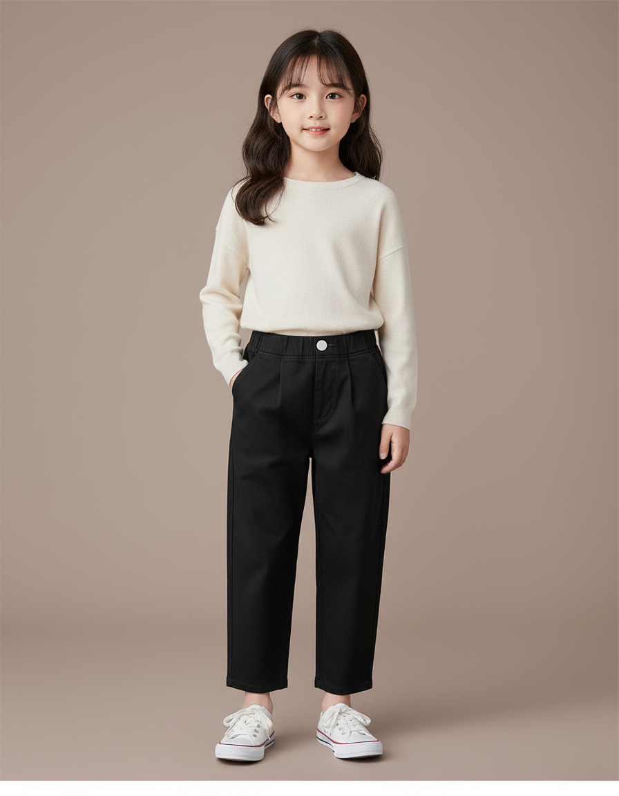 Pantalon Chino Noir Ample Décontracté Coton Enfant