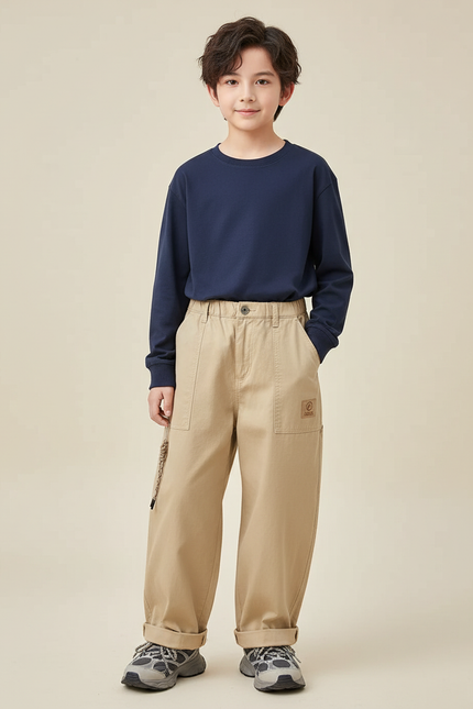 Pantalon Chino Kaki Ample Coton Décontracté Enfant