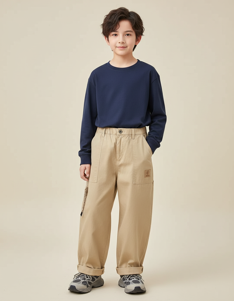 Pantalon Chino Kaki Ample Coton Décontracté Enfant