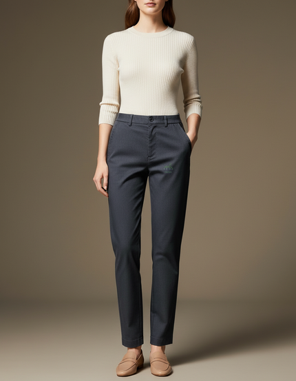 Pantalon Chino Gris Foncé Coupe Droite Élégant Femme - Gabardine