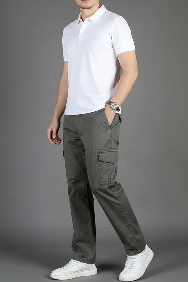 Pantalon Chino Homme Coton Cargo Kaki Décontracté